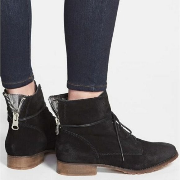 Steve Madden Black Rawlings Suede Leather Lace Up Ankle Boots Women's Size 6.5 - Picture 1 of 13